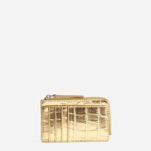 Madewell Gold Metallic Zip Card Case Wallet (new, never used)